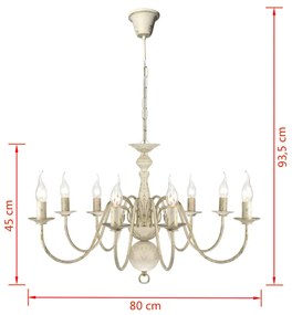 vidaXL Πολυέλαιος Αντικέ Λευκός Μεταλλικός για 8 x E14 Λαμπτήρες
