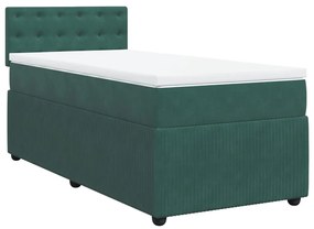 Κρεβάτι Boxspring με Στρώμα Σκούρο Πράσινο 80x200 εκ. Βελούδινο - Πράσινο