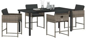 vidaXL Σέτ φαγητού για κήπο με μαξιλάρι 5 pcs Γκρι Πολυ ράταν