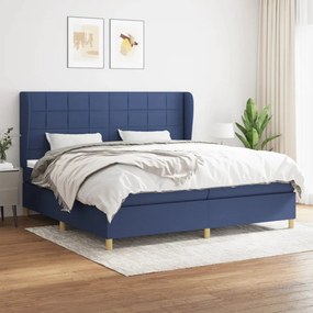 vidaXL Κρεβάτι Boxspring με Στρώμα Μπλε 200x200 εκ. Υφασμάτινο