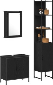 vidaXL Σετ Επίπλων Μπάνιου με ράφι 3 pcs Μαύρο Επεξεργασμένο ξύλο