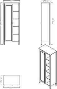 Βιβλιοθήκη Γκρι / Δρυς PEBEN 71x39.5x179.5
