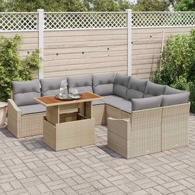 vidaXL Σέτ φαγητού για κήπο με μαξιλάρι 9 pcs Μπεζ και Γκρι