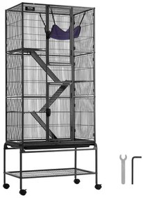 VEVOR 69&quot; Metal Small Animal Cage 4-Tier Rolling Ferret Cage with Tray 3 Ramps