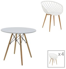 Σετ Τραπεζαρίας Ezra-Julita 5τεμ pp-mdf σε λευκό-φυσική απόχρωση Φ80x73εκ 80x80x73 εκ.