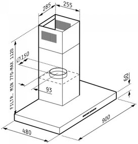 Απορροφητήρας Pyramis Agilo Black 90 εκ.