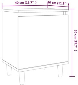 Κομοδίνα 2 τεμ. Καπνιστή Δρυς 40x30x50εκ. &amp; Μασίφ Ξύλινα Πόδια - Καφέ