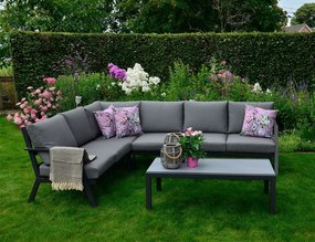 Σετ Σαλόνι Κήπου & Βεράντας Marah Lesli Living με γωνιακό καναπέ, πολυθρόνα και τραπεζάκι, από Αλουμίνιο με αδιάβροχα μαξιλάρια - Απόχρωση Γκρι