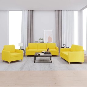 vidaXL Σετ Σαλονιού 3 Τεμαχίων Ανοιχτό Κίτρινο Υφασμάτινο με Μαξιλάρια