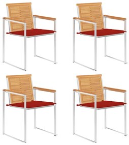 Καρέκλες Κήπου 4 τεμ. από Μασίφ Ξύλο Teak με Μαξιλάρια