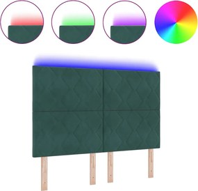 vidaXL LED κεφαλάρι Σκούρο Πράσινο 144 cm Τεχνητό Δέρμα