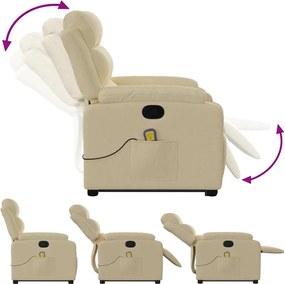 vidaXL Πολυθρόνα Μασάζ Ανακλινόμενη με Ανύψωση Κρεμ Υφασμάτινη