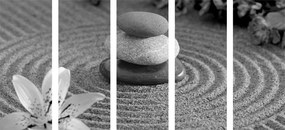 Εικόνα 5 μερών Κήπος Ζεν και πέτρες στην άμμο σε μαύρο & άσπρο - 200x100