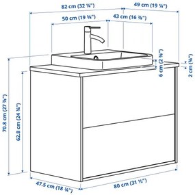 ANGSJON/BACKSJON βάση νιπτήρα με συρτάρια/νιπτήρα/μπαταρία/γυαλιστερό, 82x49x71 cm 895.213.89