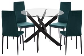 Σετ τραπεζαρίας LADY C21199.03 5τμχ Γυαλί -Μέταλλο σε Μαύρο &amp; Καρέκλες Βελούδο Κυπαρισσί 90x90x74 εκ.
