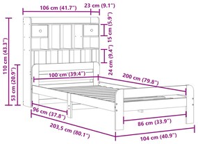 Κρεβάτι Βιβλιοθήκη Χωρίς Στρώμα 100x200 εκ. Μασίφ Ξύλο Πεύκο - Καφέ