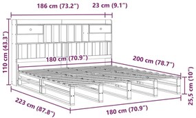 Κρεβάτι Βιβλιοθήκη Χωρίς Στρώμα 180x200 εκ Μασίφ Ξύλο Πεύκου - Καφέ