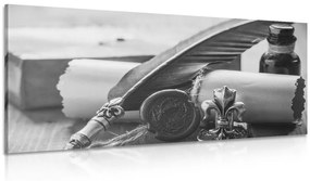 Εικόνα ιστορικού στυλό και περγαμηνής σε ασπρόμαυρο - 100x50