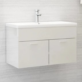 vidaXL Ντουλάπι Νιπτήρα Γυαλιστερό Λευκό 80x38,5x46 εκ. από Επεξ. Ξύλο
