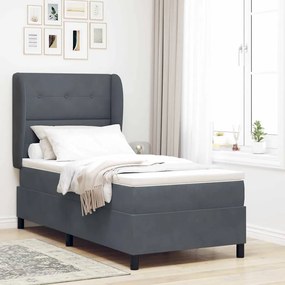 vidaXL Κρεβάτι με ελατήρια και στρώμα Γκρι 90x200 εκ Βελούδο