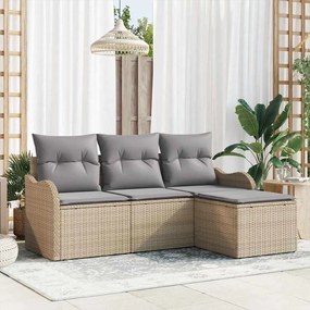 vidaXL Σετ Καναπέ Κήπου με μαξιλάρι 4 pcs Μπεζ Πολυ ράταν
