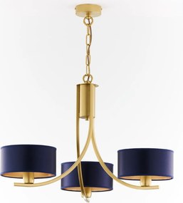 Κρεμαστό Πολύφωτο Arthur Φ65cm Χρυσό με Μπλε Ύφασμα