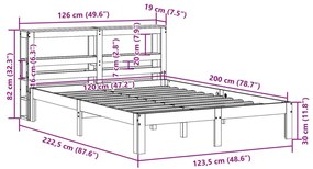 Πλαίσιο Κρεβατιού με Κεφαλάρι 120x200 εκ. από Μασίφ Ξύλο Πεύκου - Καφέ