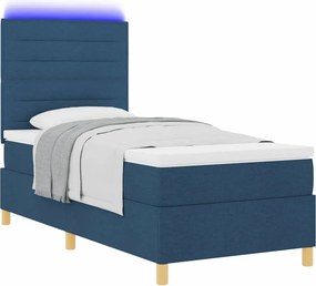 vidaXL LED Κρεβάτι με βάθρο με στρώμα Μπλε 90 x 190 cm ύφασμα