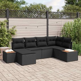 vidaXL Σετ Καναπέ Κήπου με μαξιλάρι 7 pcs Μαύρο Πολυρατάν