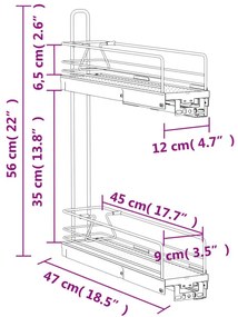 Βαγονέτο Κουζίνας Συρόμενο Διώροφο Ασημί 47x12x56 εκ. Συρμάτινο - Ασήμι