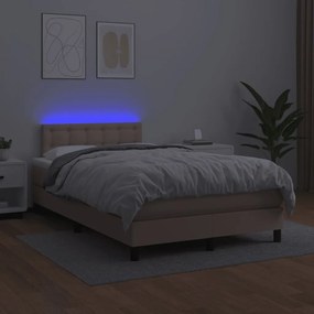 Κρεβάτι Boxspring Στρώμα&amp;LED Καπουτσίνο 120x190 εκ. Συνθ. Δέρμα - Καφέ