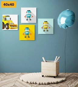 Σετ εικόνων ρομπότ με κίτρινο αυτοκίνητο - 4x 60x60