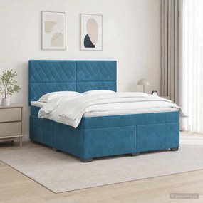 vidaXL Κρεβάτι box spring με στρώμα Μπλε 140 x 200 cm Βελούδο