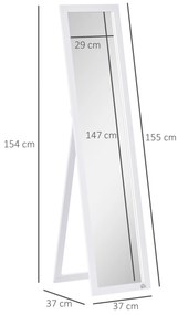 Καθρέφτης πλήρους μήκους, ελεύθερος, επιτοίχιος, πλαίσιο MDF, 37 x 37 x 154 εκ., Λευκός