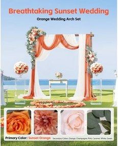 VEVOR Artificial Wedding Arch Flowers Kit Orange With 2 Pcs Flowers 3 Pcs Drapes