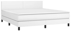 Κρεβάτι Boxspring με Στρώμα &amp; LED Λευκό 160x200 εκ. Συνθ. Δέρμα - Λευκό