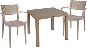 Τραπεζαρία Explore-Frontline pakoworld σετ 3τεμ PP cappuccino 90x90x73,5εκ