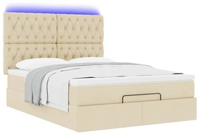 vidaXL Οθωμανικό κρεβάτι με στρώμα & LEDs Cream 140x190cm Ύφασμα