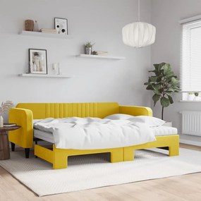 Καναπές Κρεβάτι Συρόμενος Κίτρινο 90x200εκ. Βελούδινος Στρώματα - Κίτρινο