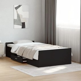 Πλαίσιο Κρεβατιού με Συρτάρια Μαύρο 100x200 εκ Επεξεργ. Ξύλο - Μαύρο