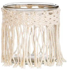 Κηροπήγιο ArteLibre Με Μακραμέ Διακόσμηση Διάφανο/Μπεζ Γυαλί 12x12x12cm
