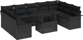 vidaXL Σετ Καναπέ Κήπου με μαξιλάρι 10 pcs Μαύρο Πολυ Ρατάν
