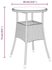 vidaXL Τραπέζι Κήπου Καφέ Ø60 x 75 εκ. Ψημένο Γυαλί/Συνθετικό Ρατάν