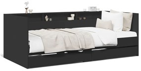 vidaXL Καναπές-Κρεβάτι με Συρτάρια Μαύρο 75x190 εκ. Επεξ. Ξύλο