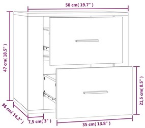 Κομοδίνο Επιτοίχιο Καπνιστή Δρυς 50x36x47 εκ. - Καφέ