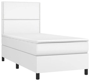 vidaXL Κρεβάτι Boxspring με Στρώμα &amp; LED Λευκό 90x190 εκ. Συνθ. Δέρμα