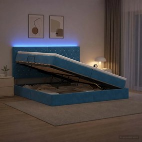 vidaXL LED Κρεβάτι αποθήκευσης με στρώμα Σκούρο Μπλε 200 x 200 cm