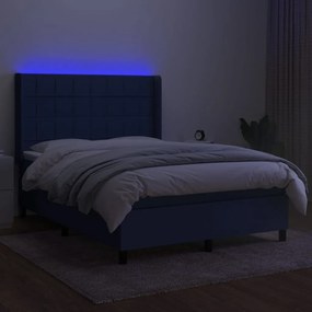 Κρεβάτι Boxspring με Στρώμα &amp; LED Μπλε 140x190 εκ. Υφασμάτινο - Μπλε