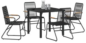 vidaXL Σετ 5 Τεμαχίων Καθιστικού Κήπου Μαύρο PVC Rattan
