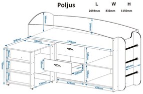 Παιδικό Κρεβάτι Κουκέτα POLYUS για Στρώμα 190x80cm Sonoma-Λευκό